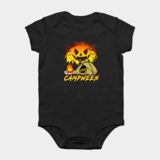 Halloween + Camping = Campween Funny Jack O-Lantern Full Moon Baby Bodysuit